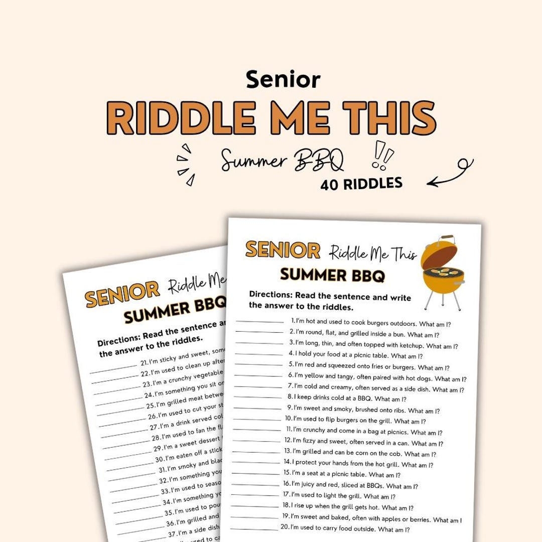 Bbq Riddle Riddle Me This Senior Game, Printable Senior Riddle Games, Summer Game ...
