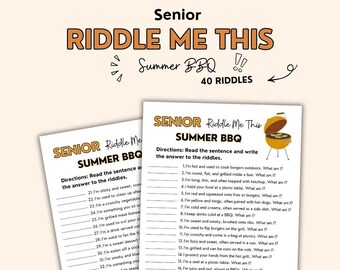 Riddle Me This Senior Game, Printable Senior Riddle Games, Summer Game for Older Adults, Answers an Riddles, Senior Trivia, Summer BBQ game