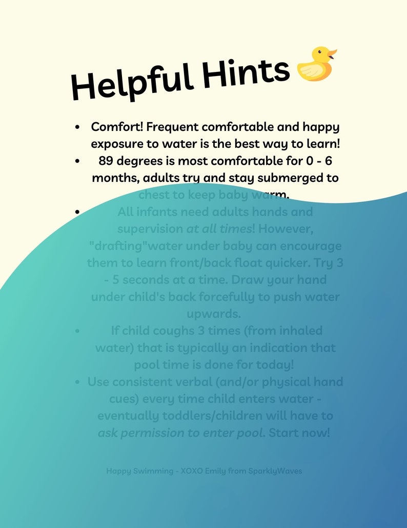 Printable Baby Swimming Lesson, Swim Lesson Plan, Swim Checklist for