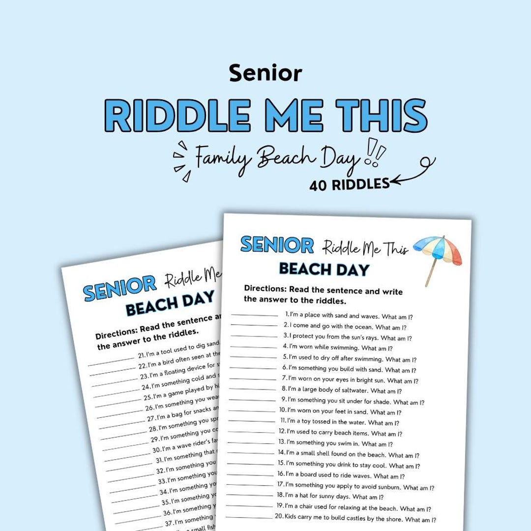 Senior Riddle Printabl Riddle Me This Senior Game, Printable Senior Riddle Games, Summer Game ...