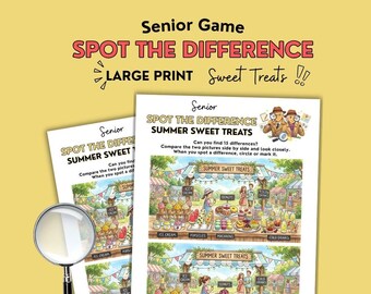 Senior Spot the Difference Puzzle, Summer Sweet Treats Hidden Picture Game, Brain Game for Seniors (Digital Download)