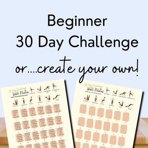 Infographic showing close up of two pages of the 30 Day Pilates Challenge.