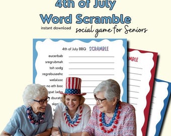 4th of July Games for adults, 4th of July printable easy game word scramble,word game for senior, family party game,Independence day game