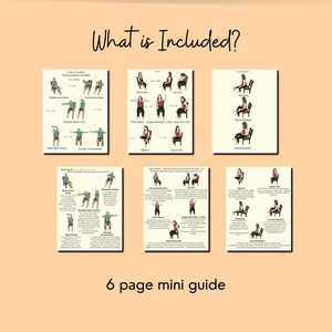 This is an informational slide: 6 small zoomed out views of the PDFs included in this bundle. You can see the small illustrations, exercises, and paragraphs in the guide. Title reads, "what is included".