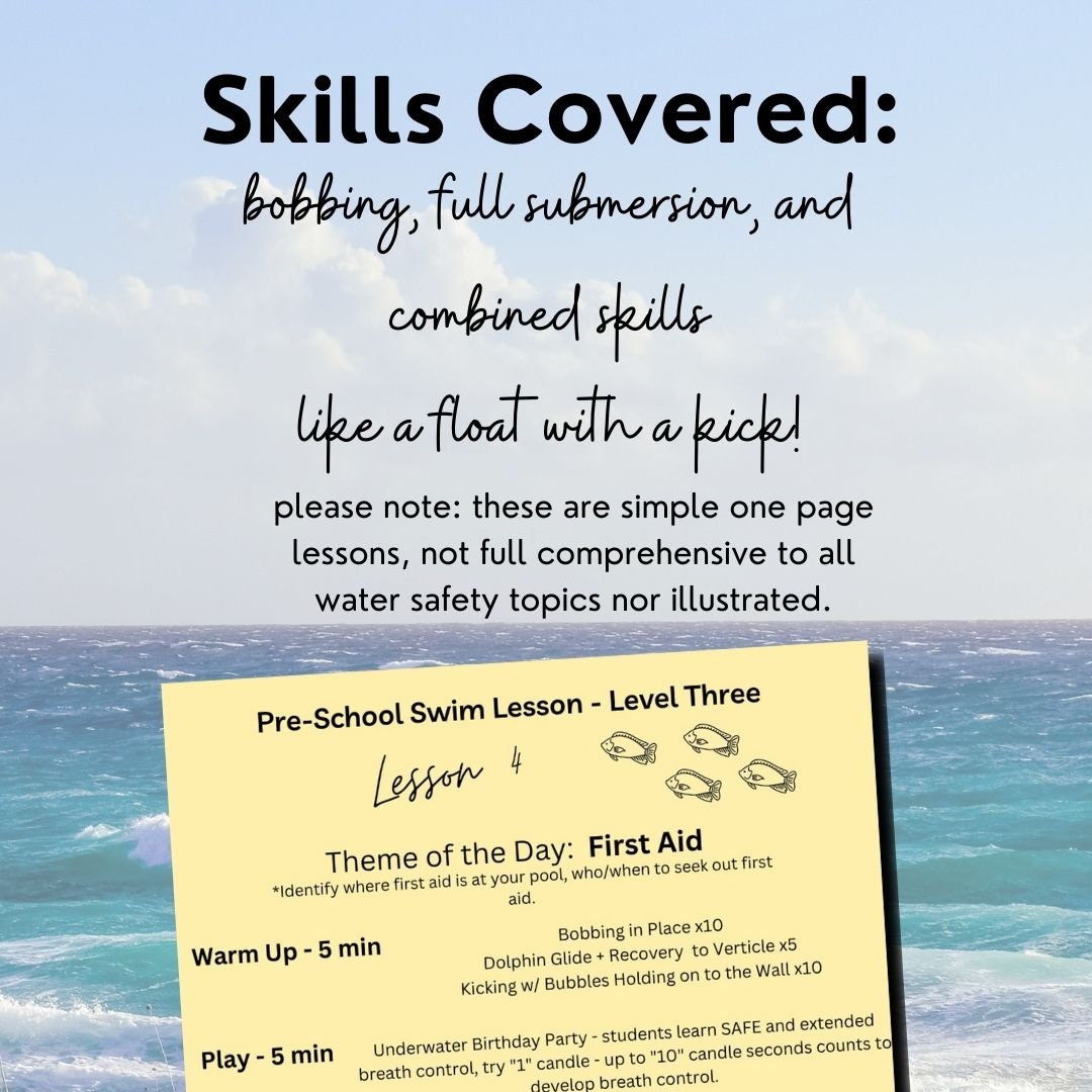 Instant Download Swim Lesson Plan for Pre-schoolers, Swimming Lessons ...