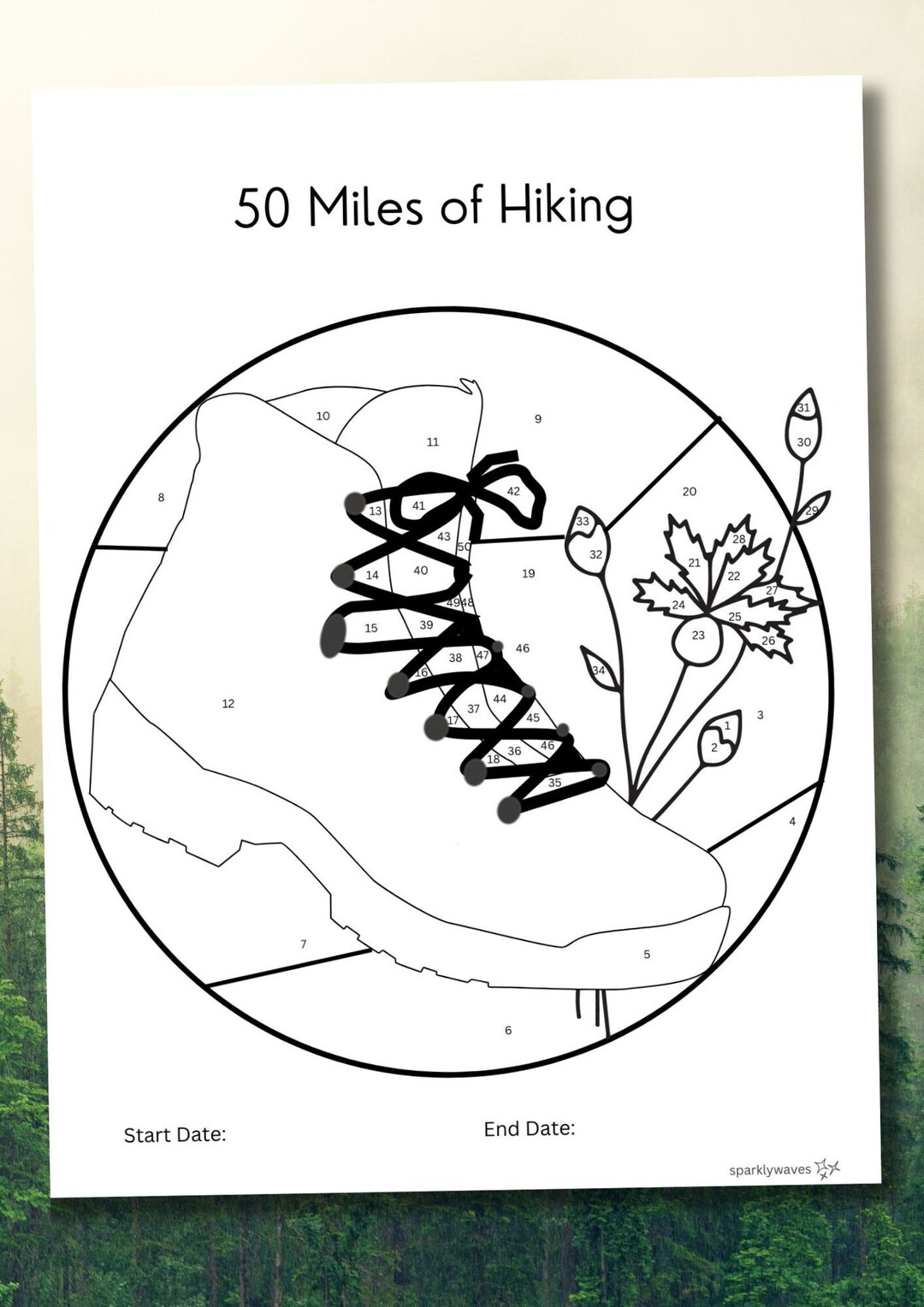 50 Mile Hiking Challenge Tracker Walking Tracker Hiking Log Etsy