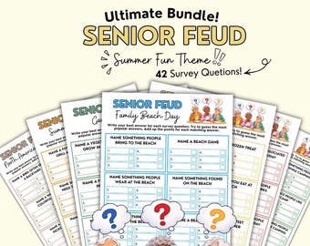 Senior Feud Game, Friendly Feud Summer Printable Game, Survey Says Game for Seniors, brain game, retirement game, social game, summer trivia