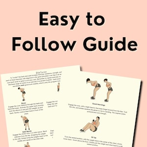 This slide has a title, "easy to follow guide" with two pieces of paper under the title.The papers have illustrated ladies lifting weights, with a written description under.