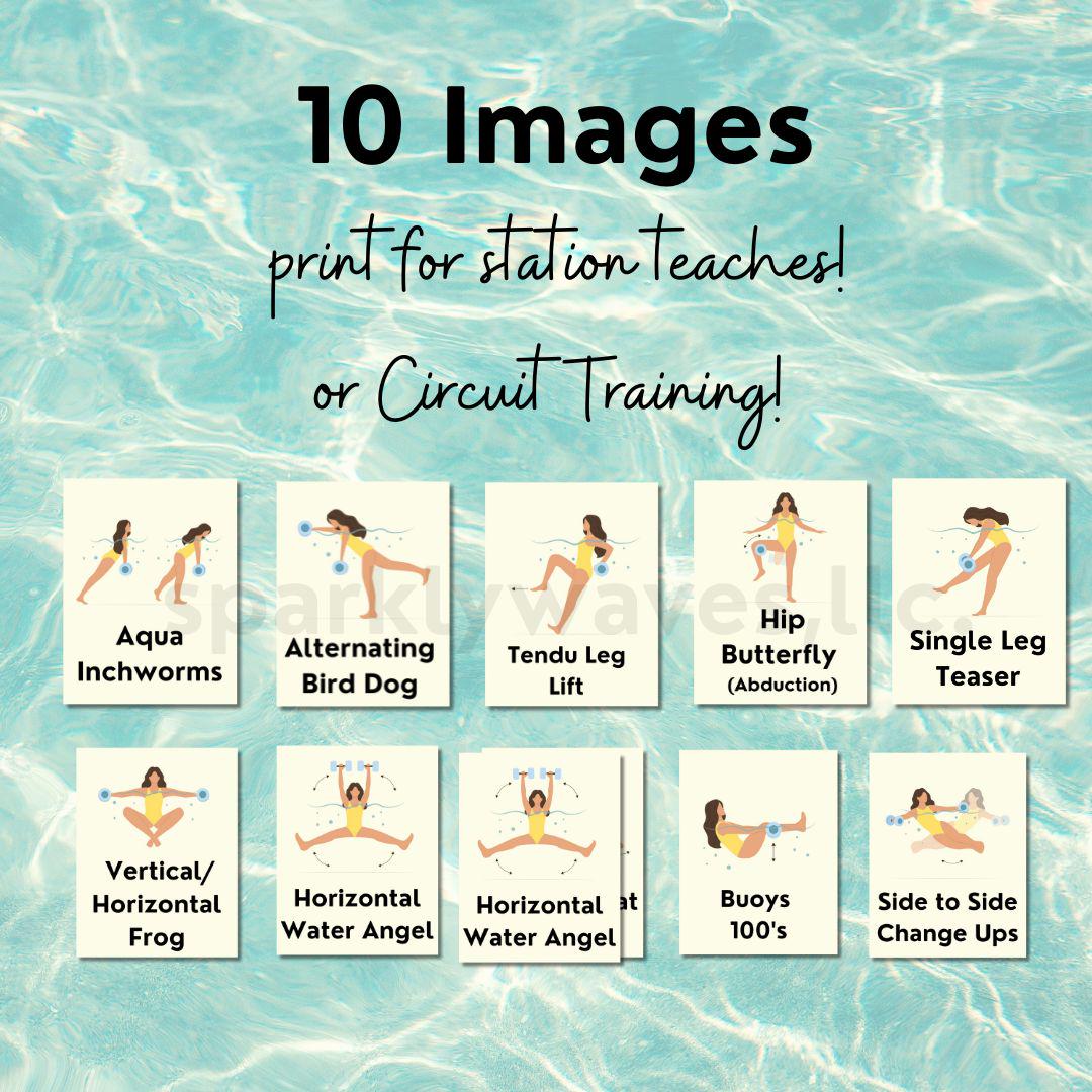Pool Pulates Water Aerobics Pool Pilates Exercises for Instructor, Visual Cue Cards ...