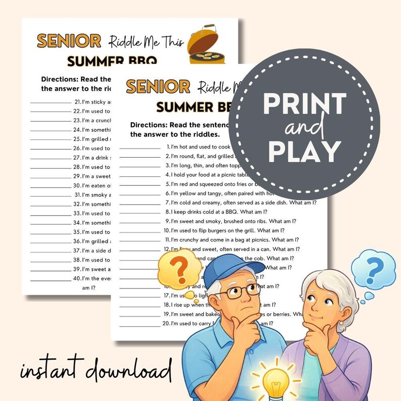 Bbq Riddle Riddle Me This Senior Game, Printable Senior Riddle Games, Summer Game ...