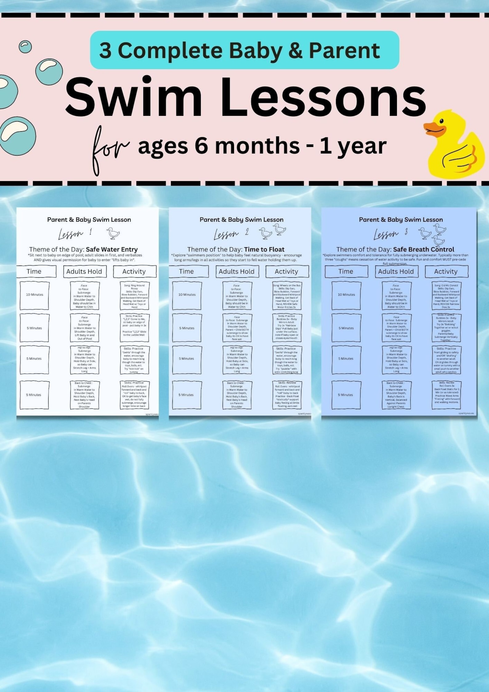 Baby Swim Lesson Printable, Digital Print Swimming Lessons for Infants ...