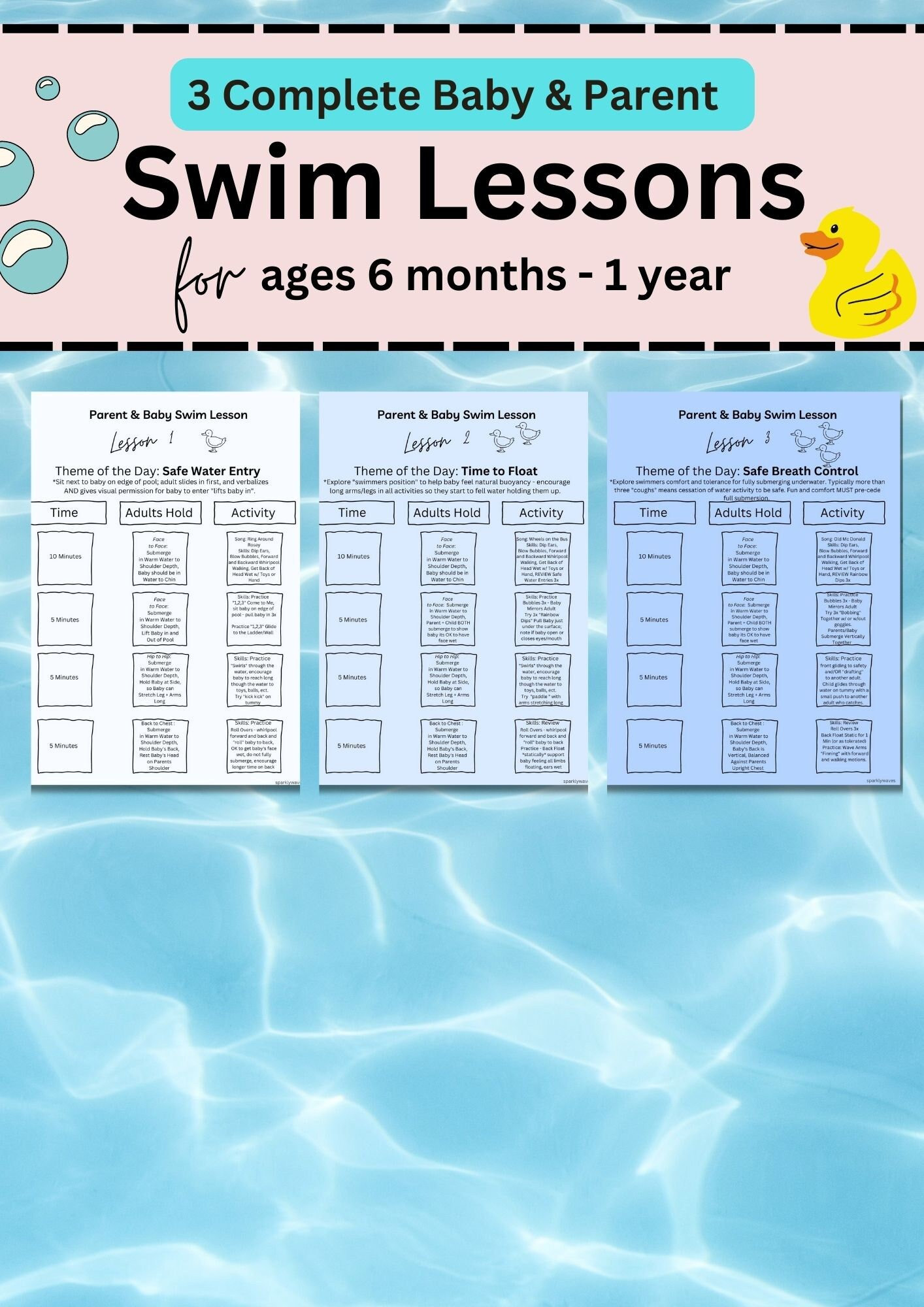 Baby Swim Lesson Printable, Digital Print Swimming Lessons for Infants