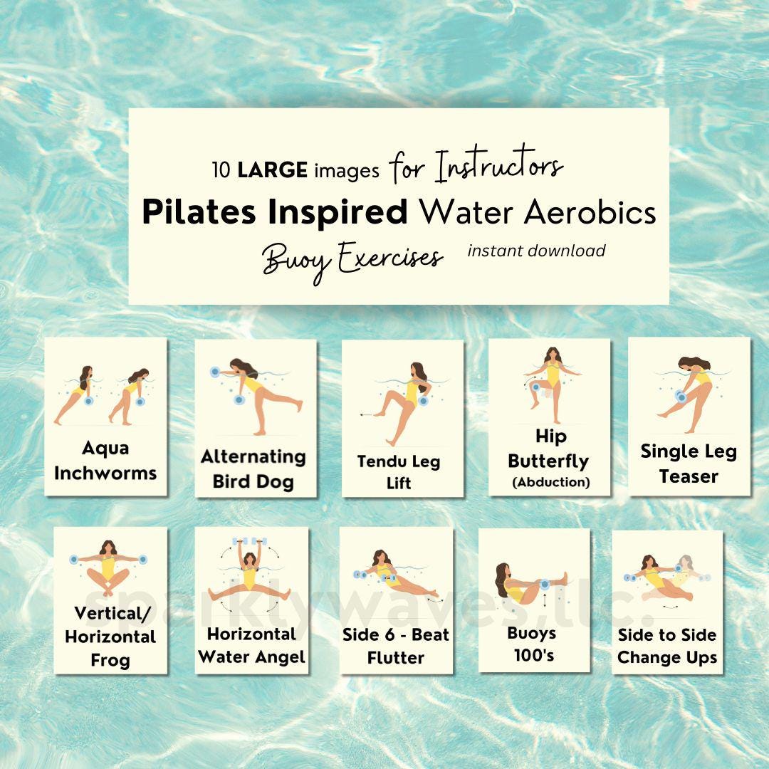 Pool Pulates Water Aerobics Pool Pilates Exercises for Instructor, Visual Cue Cards ...