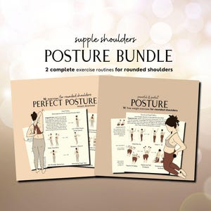 以下が含まれることがあります： 丸い肩のための2つのエクササイズルーチンを備えた姿勢バンドル。バンドルには、10のエクササイズを備えたPerfect Postureガイドと、10のフリーウェイトエクササイズを備えたPostureガイドが含まれています。ガイドにはイラストとテキストが掲載されています。