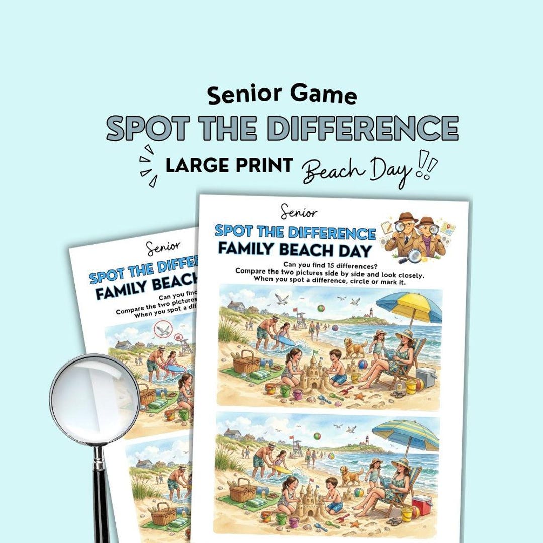 Senior Spot the Difference Puzzle, Summer Beach Day Hidden Picture Game ...