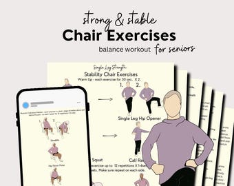 Stability Exercise for Seniors, Chair exercise to improve balance, single leg exercise for older adults, balance exercises at home PDF