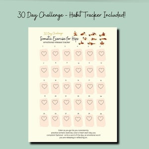 Image of a 30 Day Challenge tracker - this printable is intended to be used for keeping track of how many days one does somatic yoga.