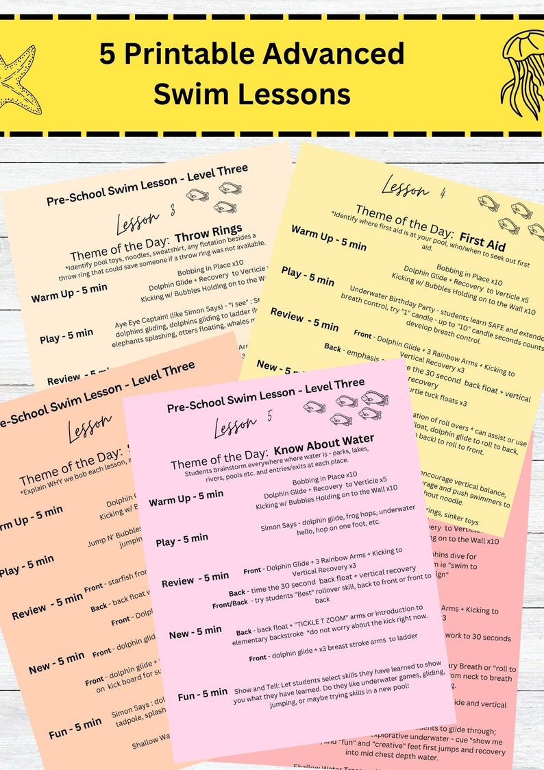 Swim Lesson Plan, Printable Swim Lessons Bundle, Digital Print, Swim