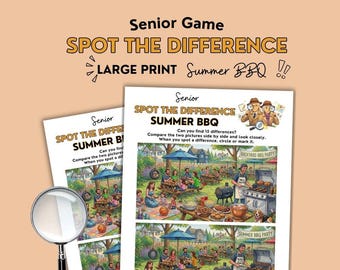 Senior Spot the Difference Puzzle, Summer BBQ Hidden Picture Game, Brain Game for Seniors, ispy printable, Digital Download, PDF