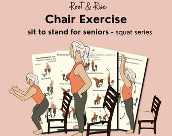 Sit to Stand Exercise PDF for Seniors, Chair Exercise, Chair Yoga, Squats for Elderly, Assisted Squat, Core, Ankle Stability, senior fitness