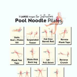 Esercizi di Pilates in Acqua con Noodle da Piscina, Allenamento di Acquagym, Esercizi in Acqua per Anziani, Idee per Fitness di Gruppo, Illustrazioni per Istruttori