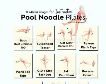 Pool Noodle Pilates Aqua Exercises, Water Aerobics Workout, Water Exercise for Seniors, Group Fitness Ideas, Illustrations for Instructors