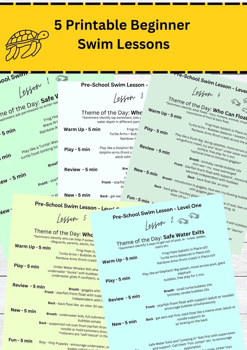 Swim Lesson Plan, Printable Swim Lessons Bundle, Digital Print, Swim