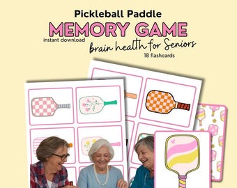 pickleball memory matching game, printable pickleball gift, nursing home activities ideas, flashcard for seniors, dementia games and puzzles