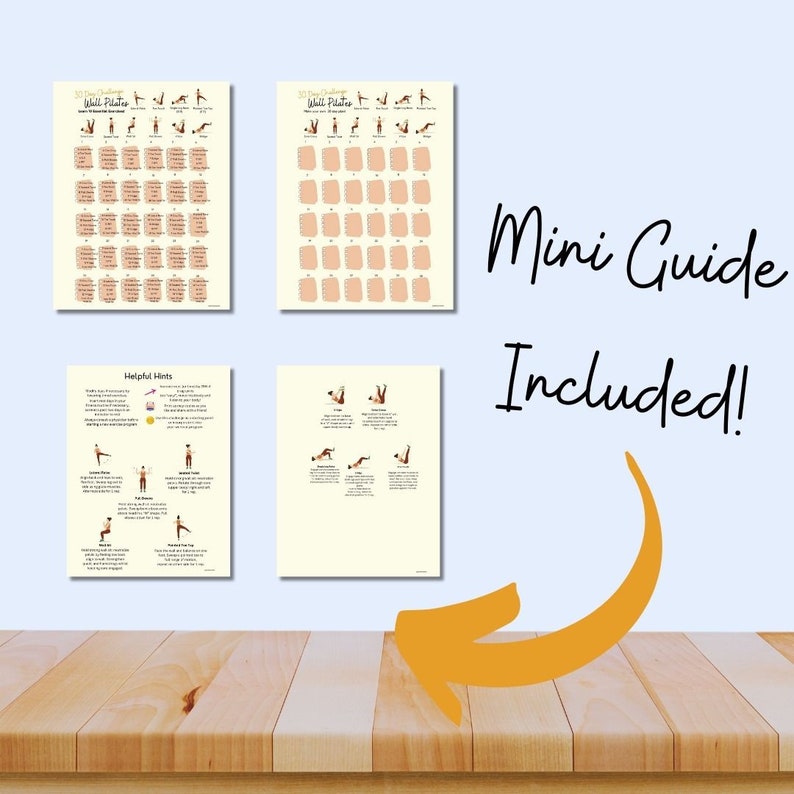 An infographic showing all 4 pages of the Pilates Wall Challenge.