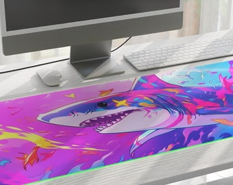 RGB Shark Desk Aesthetic Gaming Mouse Pad XXL LED Desk Mat and Keyboard Pad