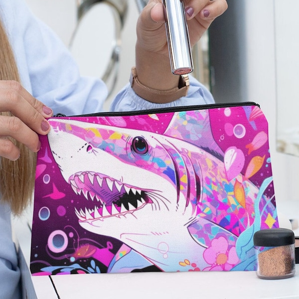 Y2K & 90s Shark Makeup Organizer, Travel Toiletry Bag Pencil Pouch - Perfect Best Friend Birthday, Big Little Sister Gift, Initiation Gift