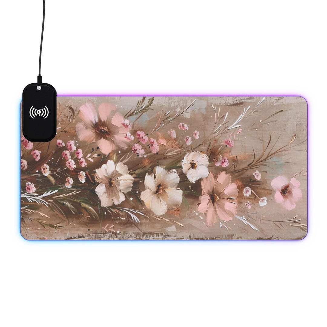 Rustic Floral LED Gaming Mouse Pad With Wireless Charging RGB Lighting ...