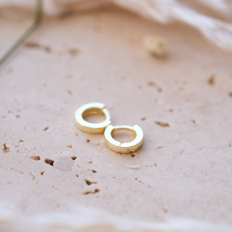 14K Solid Gold Huggie Earrings 14K Solid Gold Mini Huggie Earrings ...