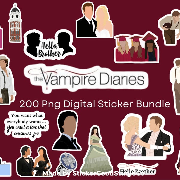 Lot d'autocollants Vampire Diaries | Lot de 200 autocollants numériques | Pour ordinateur portable, iPad, bouteille