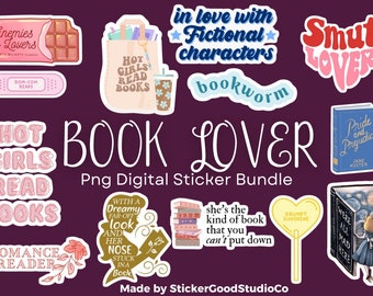 Book Lover Stickers Png Bundle|Digital Sticker Pack|For Notebook,iPad, bottle | Notability, Goodnotes, Whatsapp, Facebook