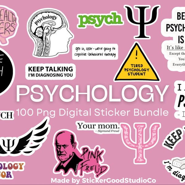 Psychologie PNG STICKER-bundel| Digitaal stickerpakket van 100 | Voor notebook, iPad, fles | Psychologie Digitaal