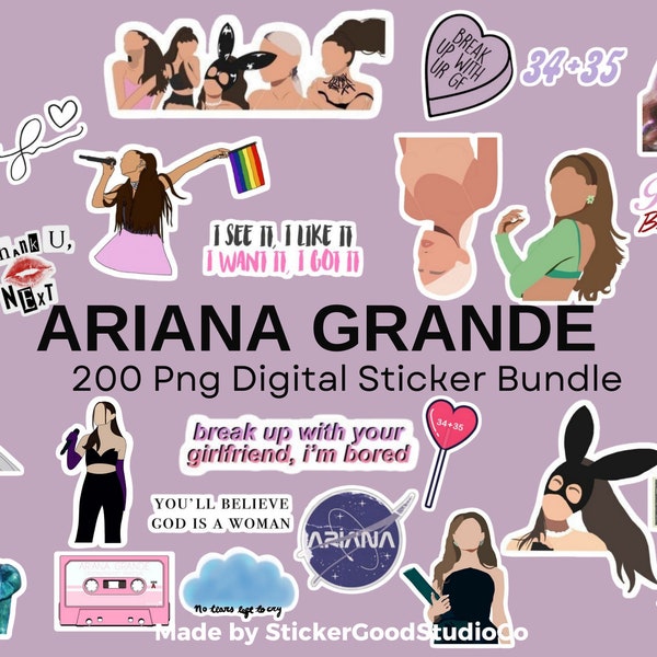 Ariana Grande Png STICKER Bundle| 200 Dıgıtal Sticker Pack|For Notebook,iPad, bottle|Arianator|Thank u next| God is a woman | Position