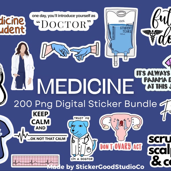 Medicine PNG Sticker Bundle| 200 Digital Sticker Pack| For Notebook,iPad, bottle | Doctor Digital | Medicine Digital | Medicine Stickers