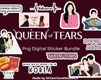 Koningin van tranen Kdrama stickerbundel | Digitaal stickerpakket| Voor notebook, iPad, fles|Queen of Tears Png Sticker|