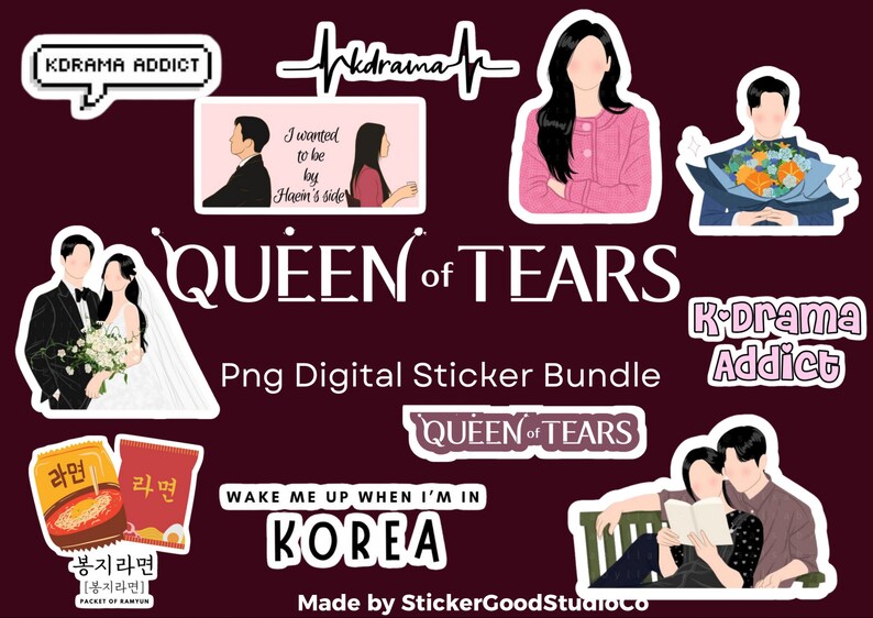 Queen of Tears Kdrama Sticker Bundle Digital Sticker Pack For Notebook,iPad, bottleQueen of Tears Png Sticker imagem 1