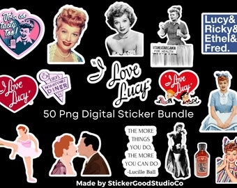 I Love Lucy Png STICKER Bundle| Digital Sticker Pack|For Notebook,iPad, bottle, Whatsapp, GoodNotes, Notability |