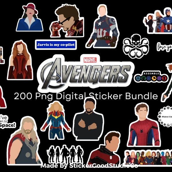 Marvel Avengers Png Sticker Bundle| 200 Digital Sticker Pack| For Notebook,iPad, bottle| Marvel Sticker | Marvel Png