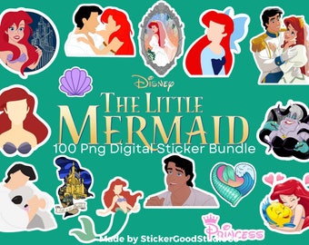 Little Mermaid Png Sticker Bundle| 100 Digital Sticker Pack| For Notebook,iPad, bottle| Ariel Sticker | Ariel Digital