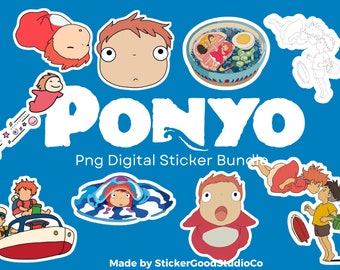 Paquete de pegatinas Ponyo Png/ Paquete de pegatinas digitales/ Para portátil, iPad, botella / Pegatina Ponyo / ponyo Digital / anime / Studio Ghibli