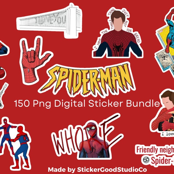 Spiderman Png Sticker Bundle| 150 Digital Sticker Pack| For Notebook,iPad, bottle| Spiderman no way home| the amazing Spiderman digital