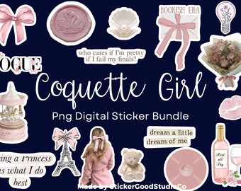 Couqette Girl Png STICKER Bundle| Couqette Style, Digital Sticker Pack|For Notebook,iPad, bottle, Whatsapp, GoodNotes, Notability