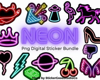 Neon Stickers Png Bundle|Digital Sticker Pack|For Notebook,iPad, bottle | Notability, Goodnotes, Whatsapp, Facebook