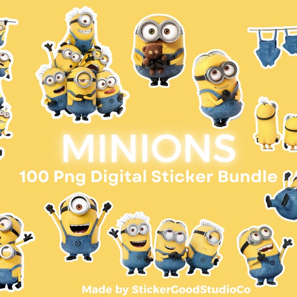 MINIONS Png-stickerbundel | Digitaal stickerpakket van 100 | Voor Notebook, iPad, fles| Minions digitale sticker | Gru | Minions png