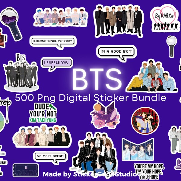 BTS Png STICKER Bundle| 500 Dıgıtal Sticker Pack| For Notebook,iPad, bottle|