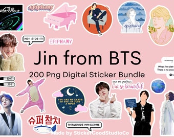 Jin de BTS Png STICKER Bundle/ 250 Paquete de pegatinas digitales/ Para portátil, iPad, botella/ Kim Seokjin